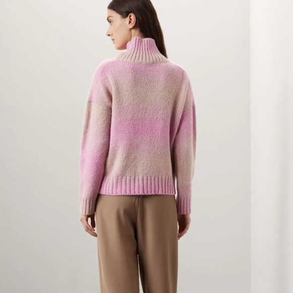 Maje | Megevy Turtleneck Wool Blend Sweater In Ombre Pink Stripe - Picture 10 of 11